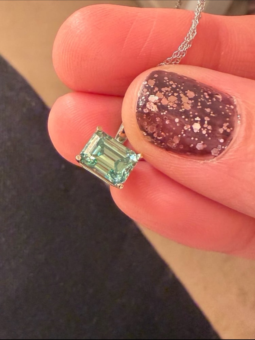 Emerald-Cut green moissanite Pendant Necklace